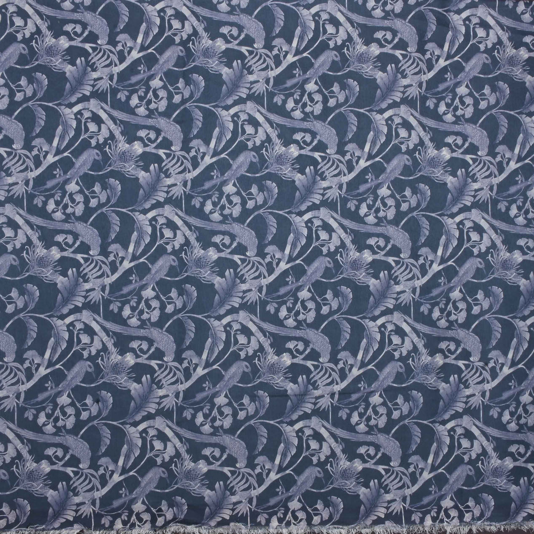 Grey Floral Printed Tussar Fabric