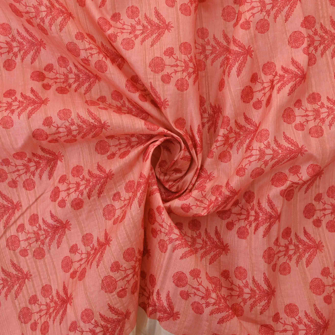 Orange Peach Floral Printed Silk Fabric