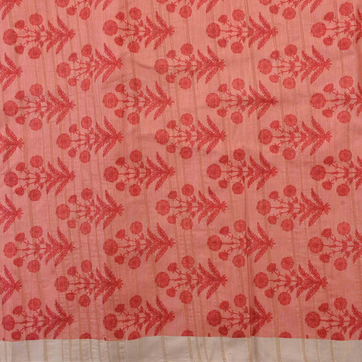 Orange Peach Floral Printed Silk Fabric
