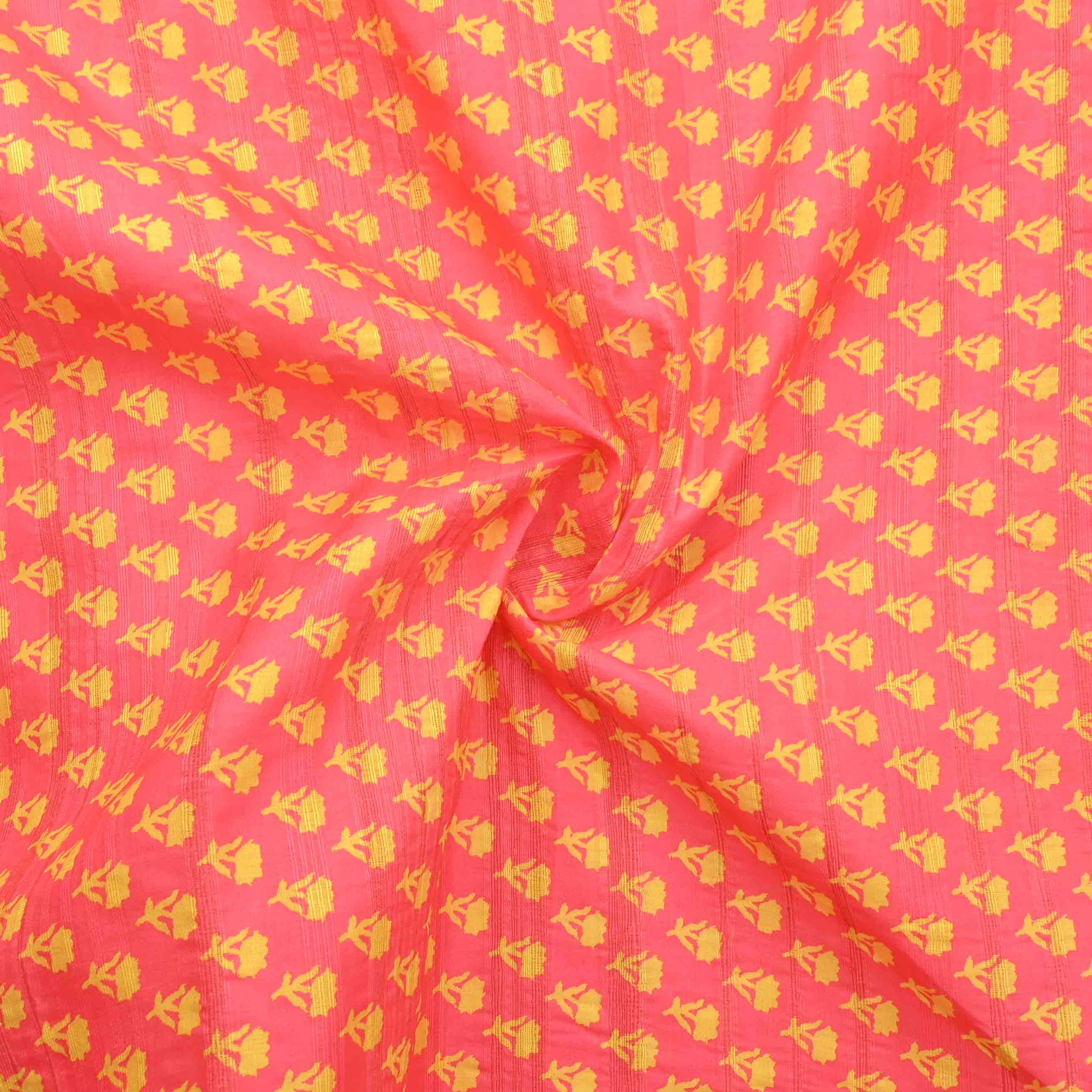 Orange Peach Floral Printed Silk Fabric