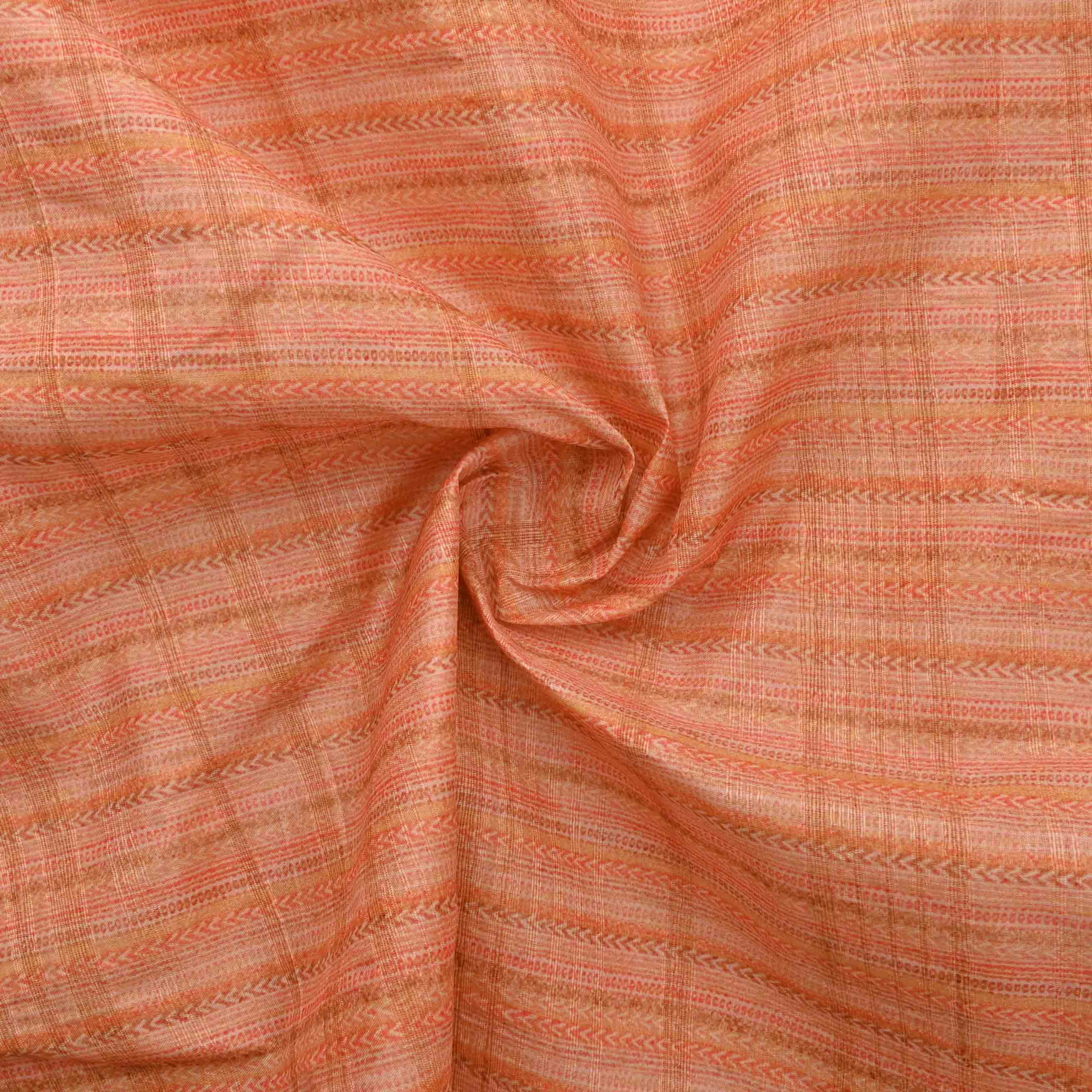 Orange Peach Geometrical Printed Silk Fabric