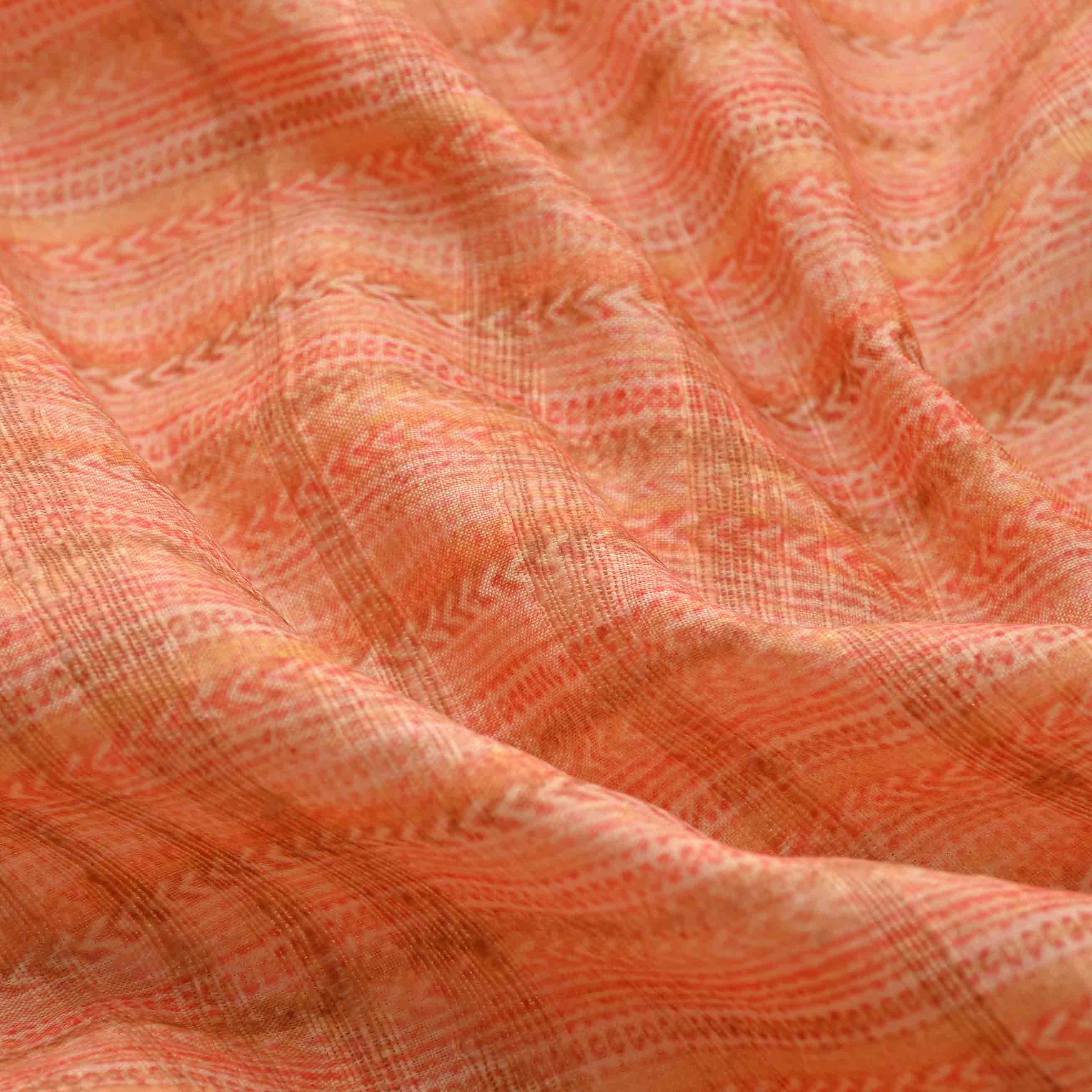 Orange Peach Geometrical Printed Silk Fabric