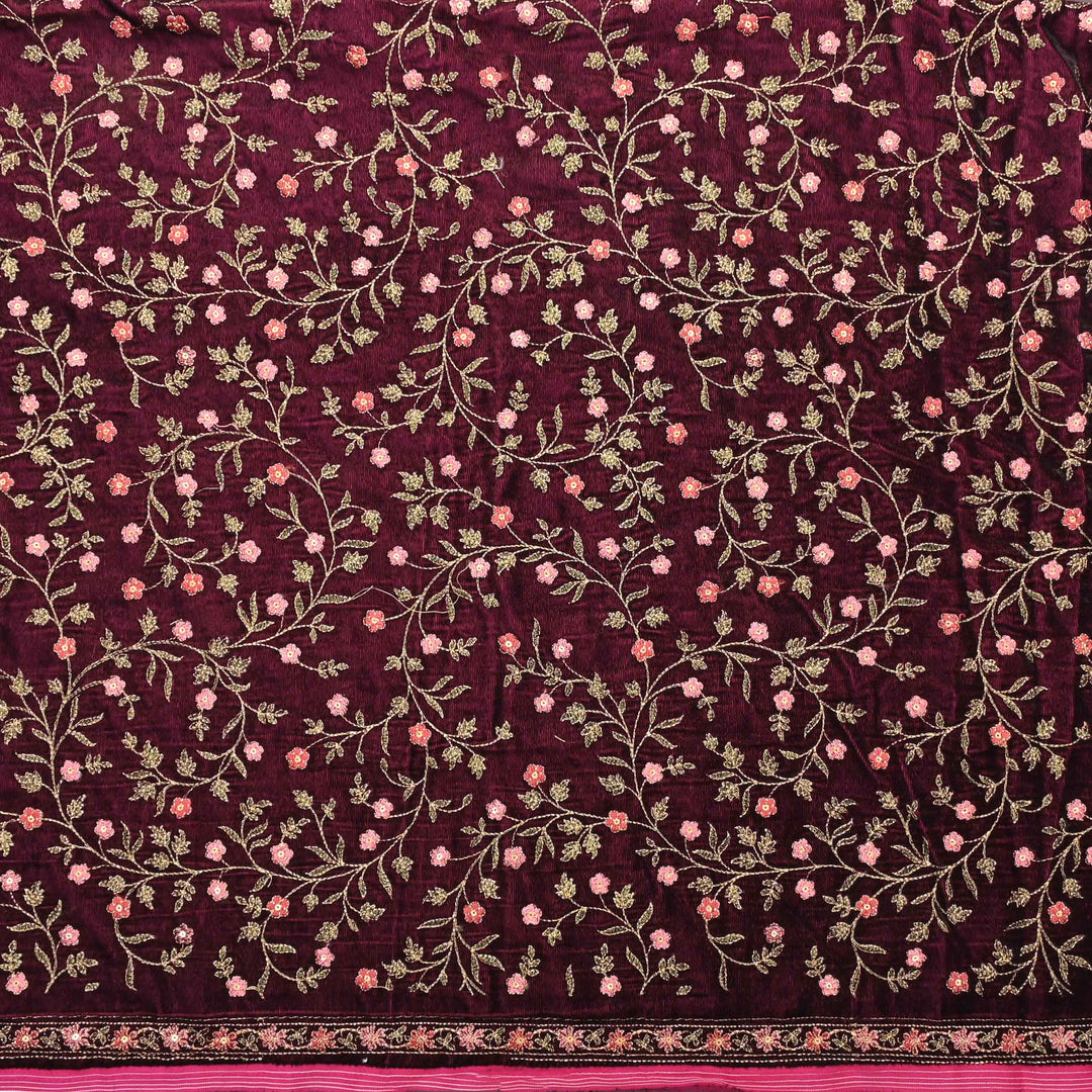 Red Embroidery Velvet Fabric