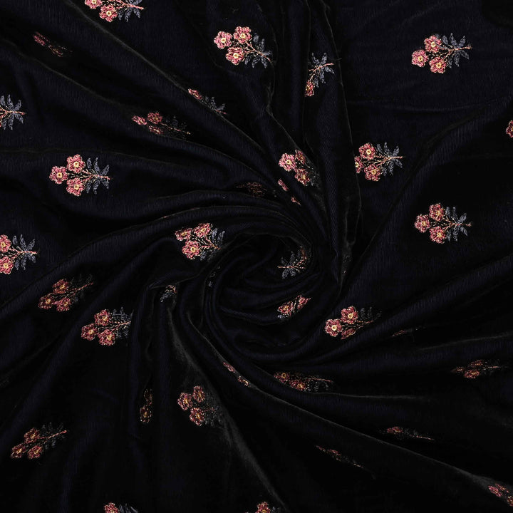 Blue Embroidery Velvet Fabric