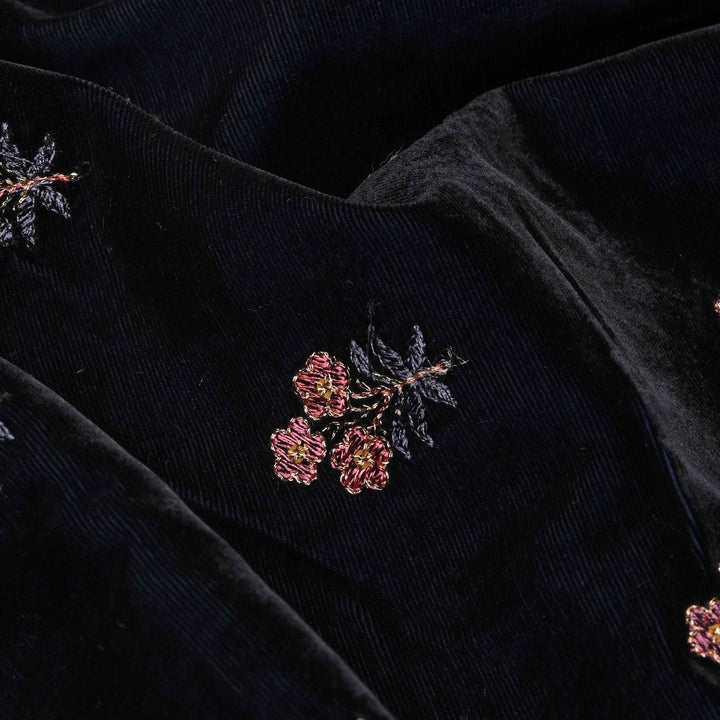 Blue Embroidery Velvet Fabric