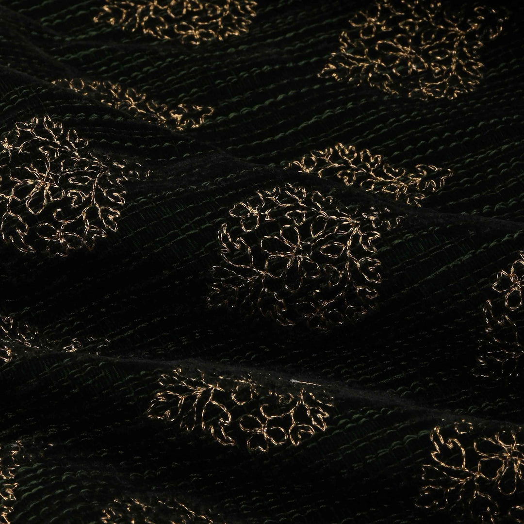 Green Zari Embroidery On Velvet Fabric