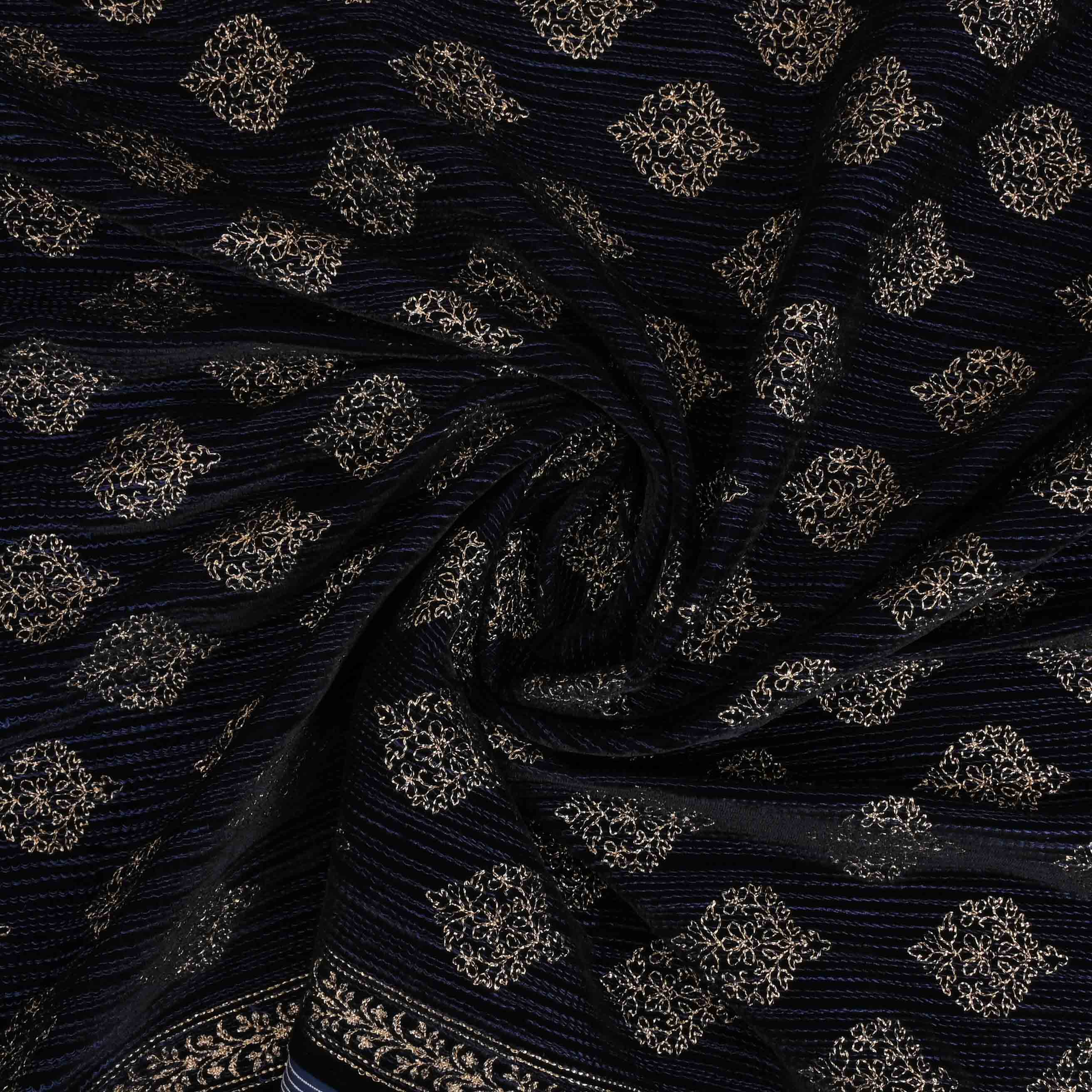 Blue Velvet Embroidery Fabric With Threadwork