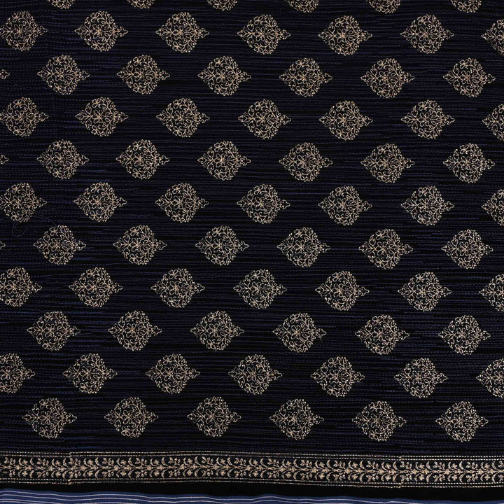 Blue Velvet Embroidery Fabric With Threadwork