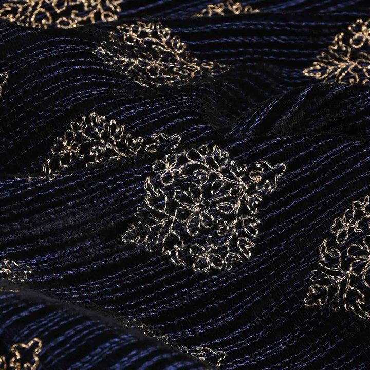 Blue Velvet Embroidery Fabric With Threadwork