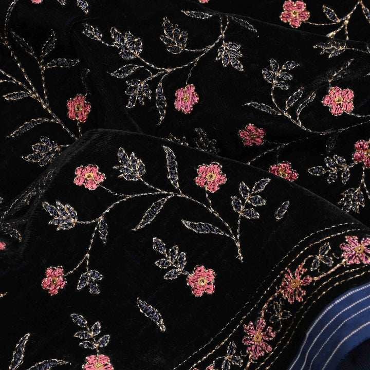Stunning Blue Embroidery Velvet Fabric