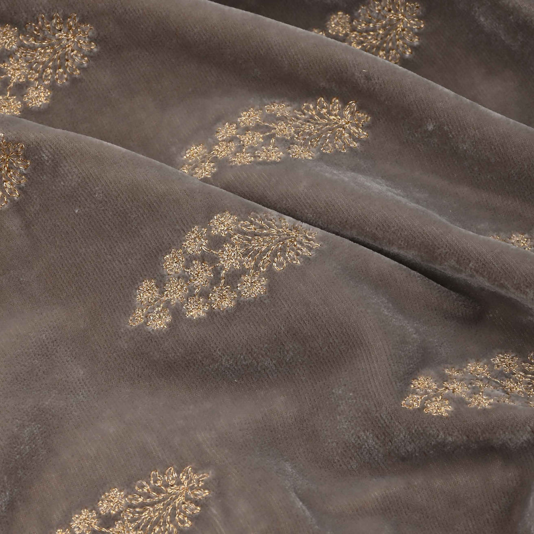Grey Embroidered Velvet Fabric