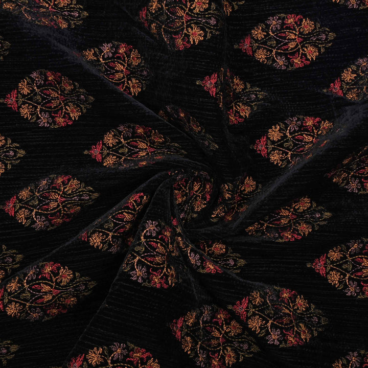 Black Threadwork Embroidery Velvet Fabric