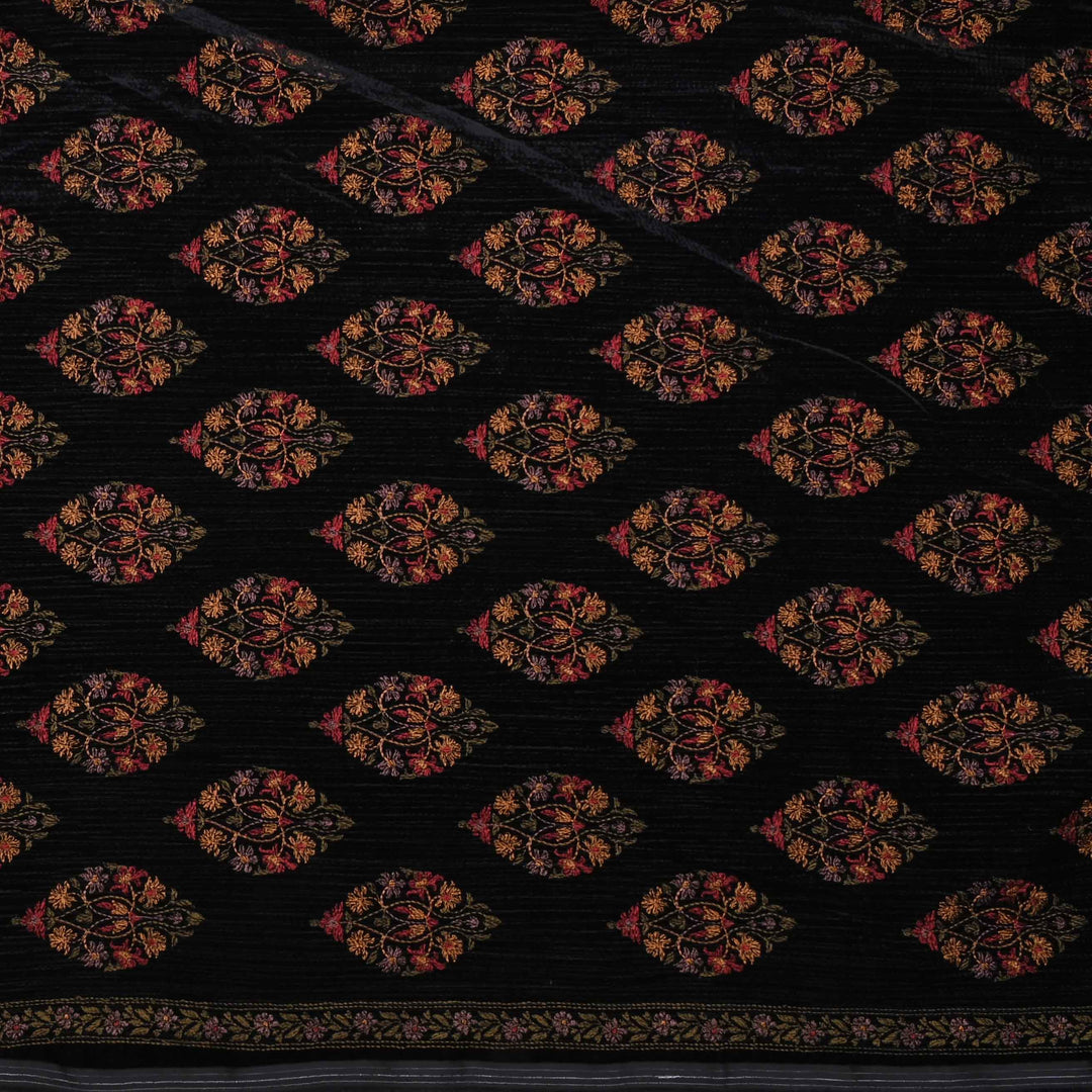 Black Threadwork Embroidery Velvet Fabric