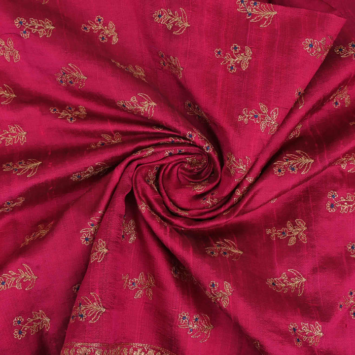Lovely Pink Embroidery Rawsilk Fabric