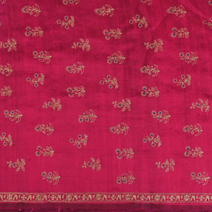 Lovely Pink Embroidery Rawsilk Fabric