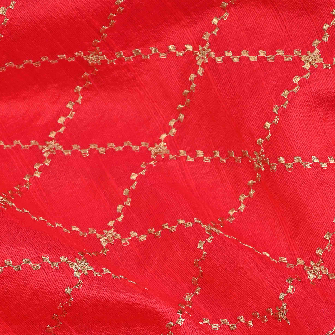 Beautiful Red Embroidery Rawsilk Fabric