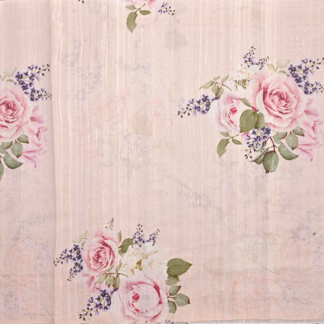 Creamhalf White Floral Print On Rawsilkdupion Fabric