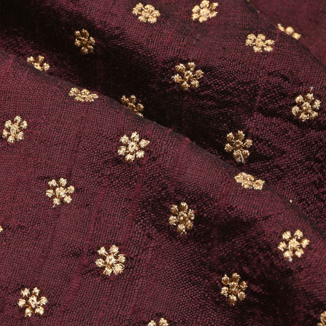 Brown Zari Embroidery On Embroidery Tussar Fabric