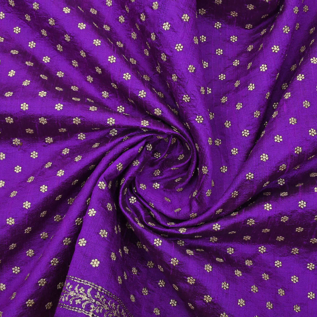 Purpleviolet Zari Embroidery On Embroidery Tussar Fabric