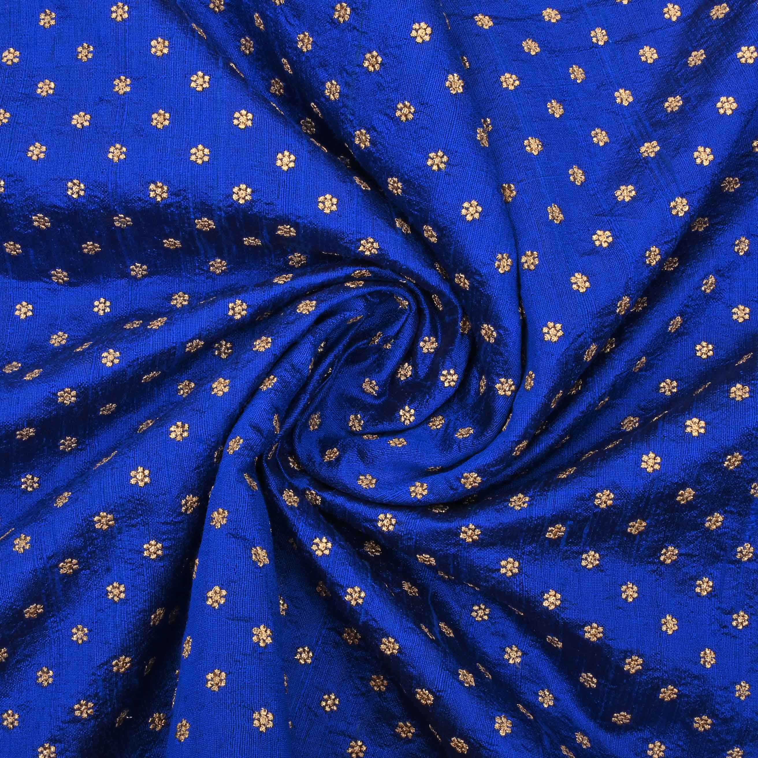 Blue Zari Embroidery On Embroidery Tussar Fabric