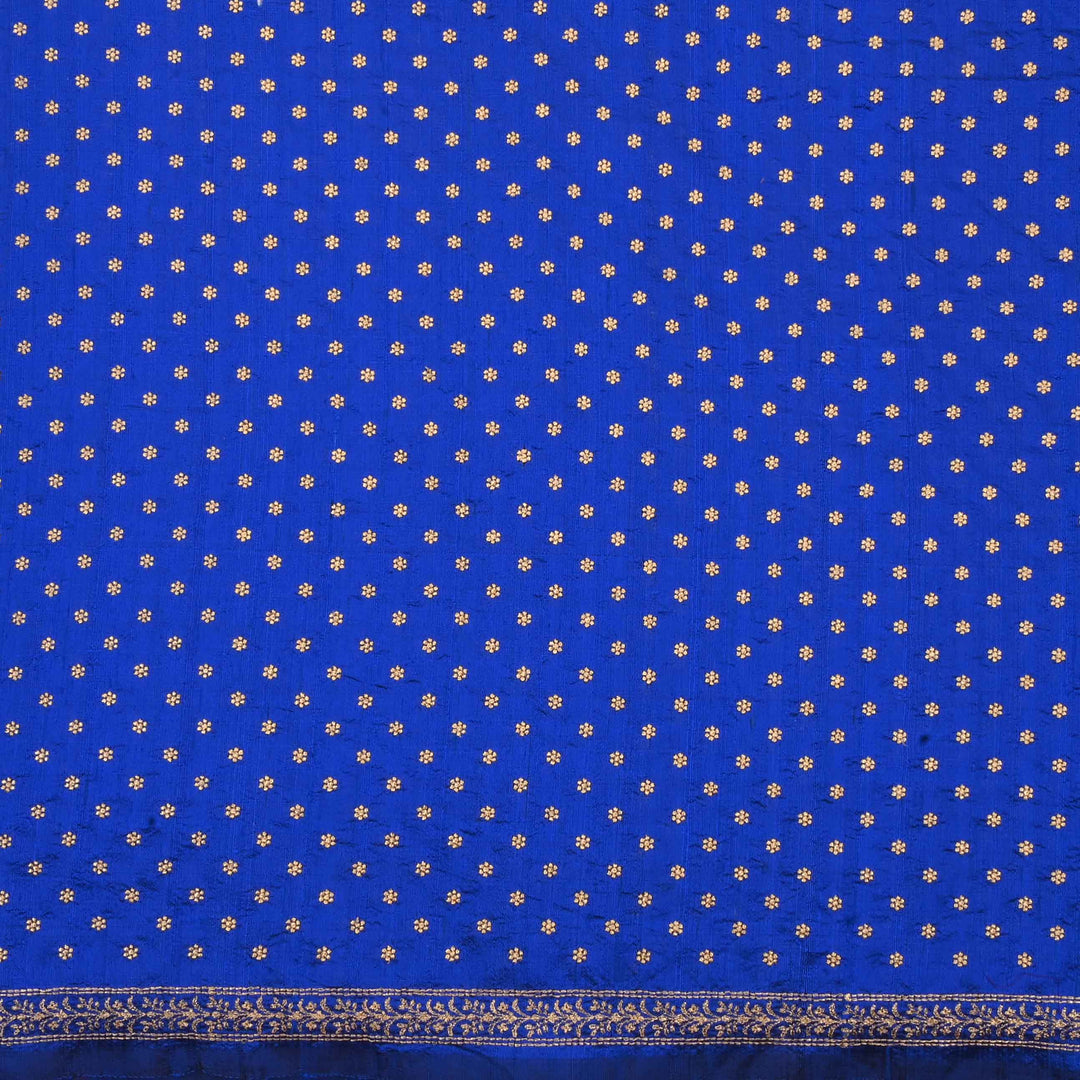Blue Zari Embroidery On Embroidery Tussar Fabric