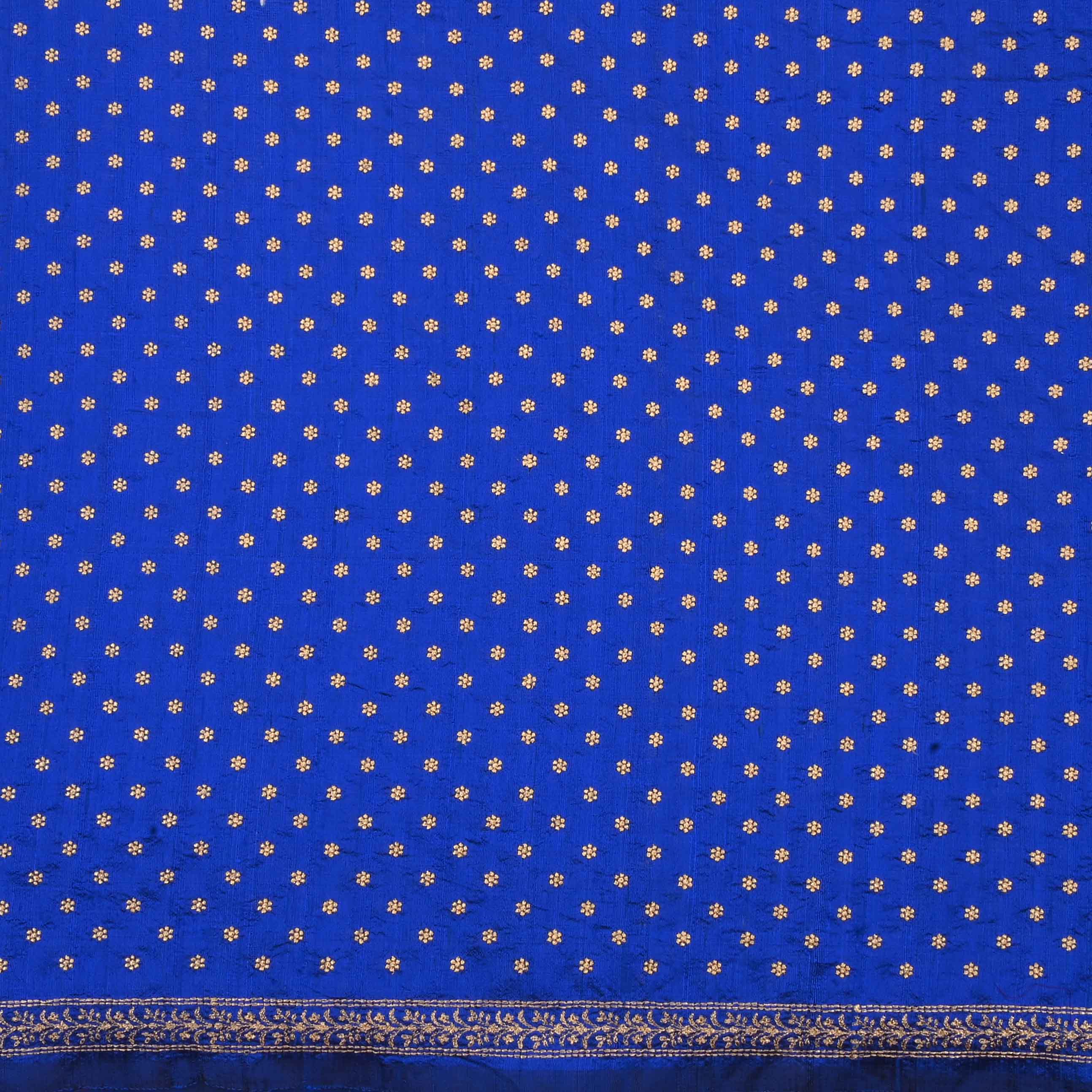 Blue Zari Embroidery On Embroidery Tussar Fabric