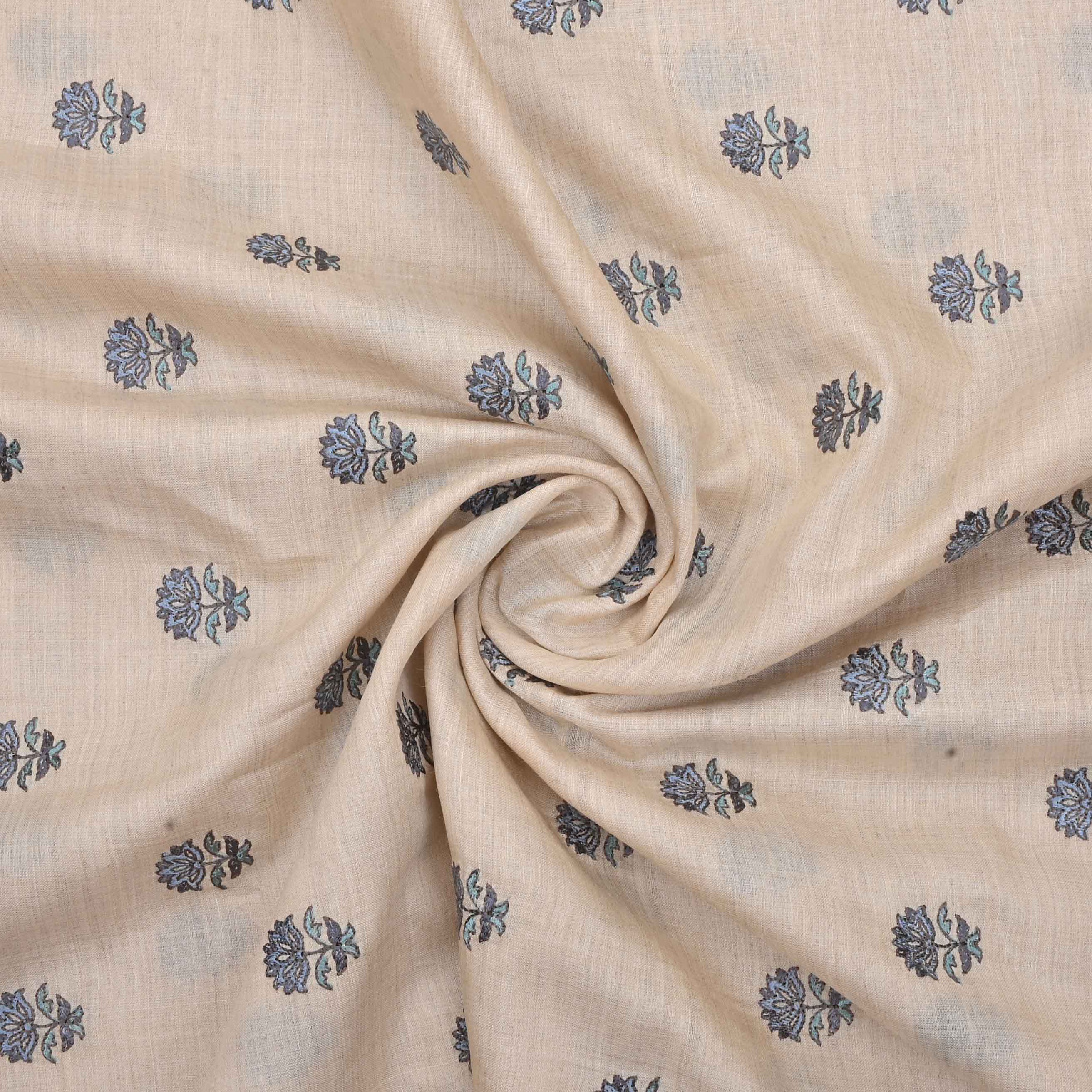 Cream Half White Embroidery Tussar Fabric