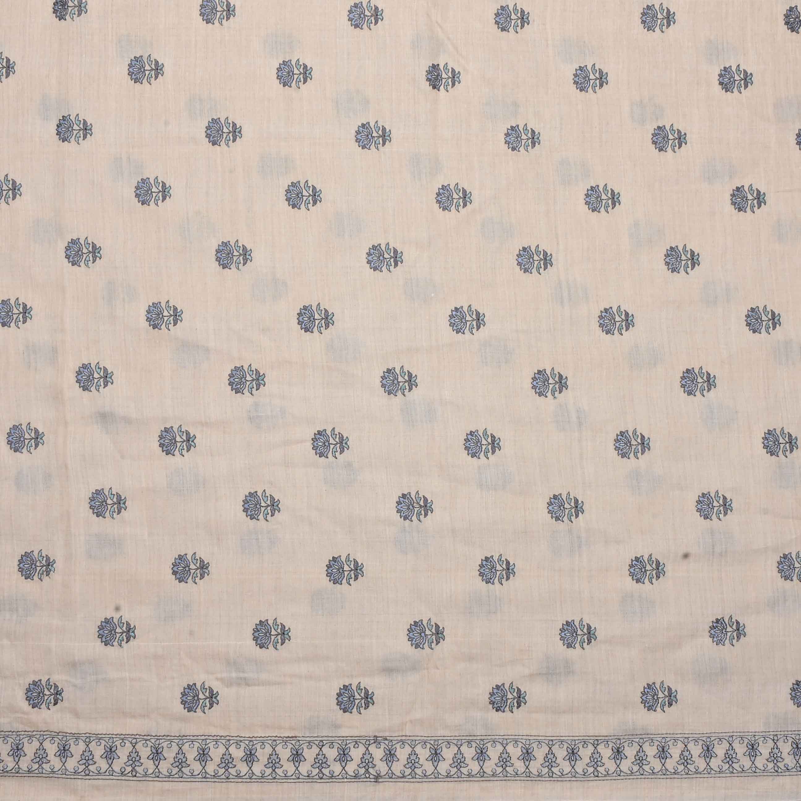 Cream Half White Embroidery Tussar Fabric