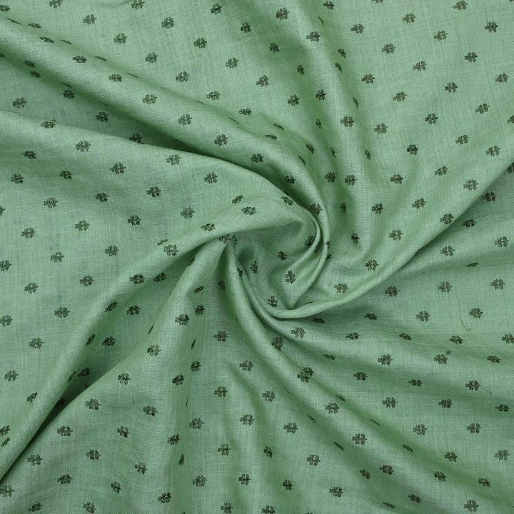 Green Embroidery Tussar Fabric