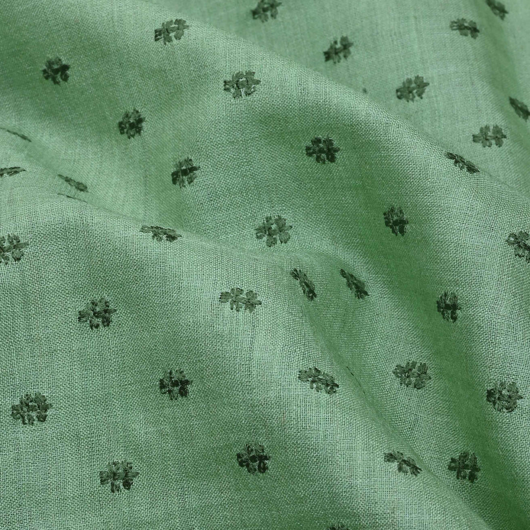 Green Embroidery Tussar Fabric