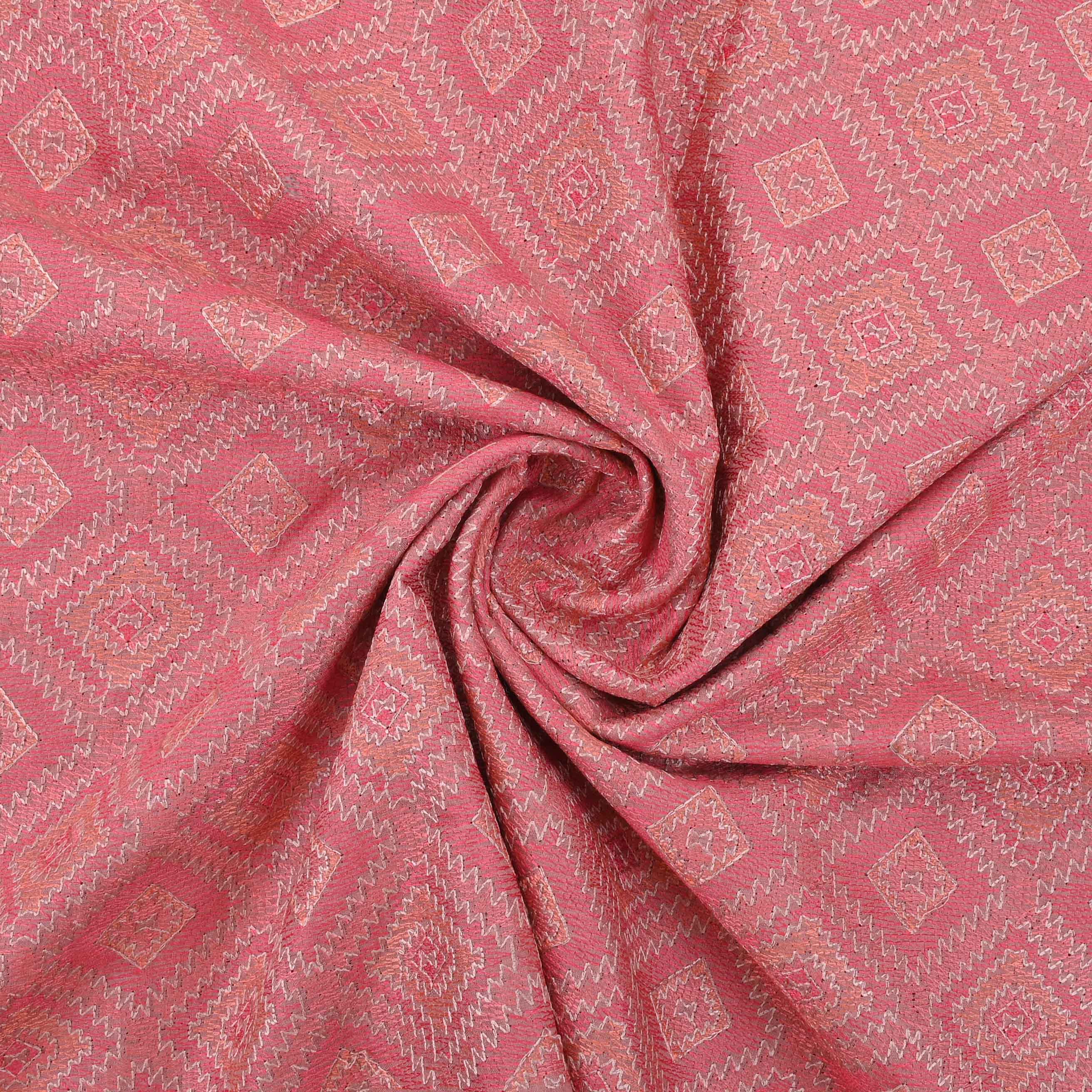 Orangepeach Threadwork On Embroidery Tussar Fabric