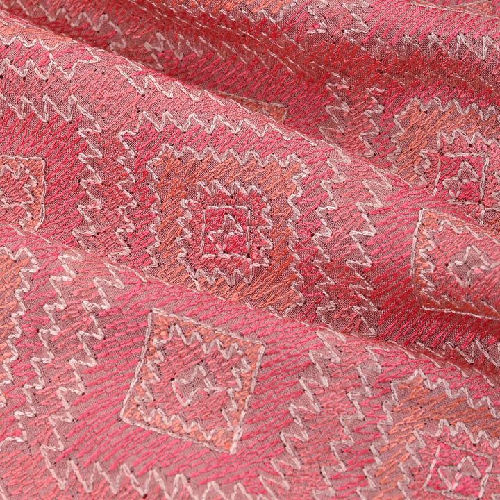Orangepeach Threadwork On Embroidery Tussar Fabric