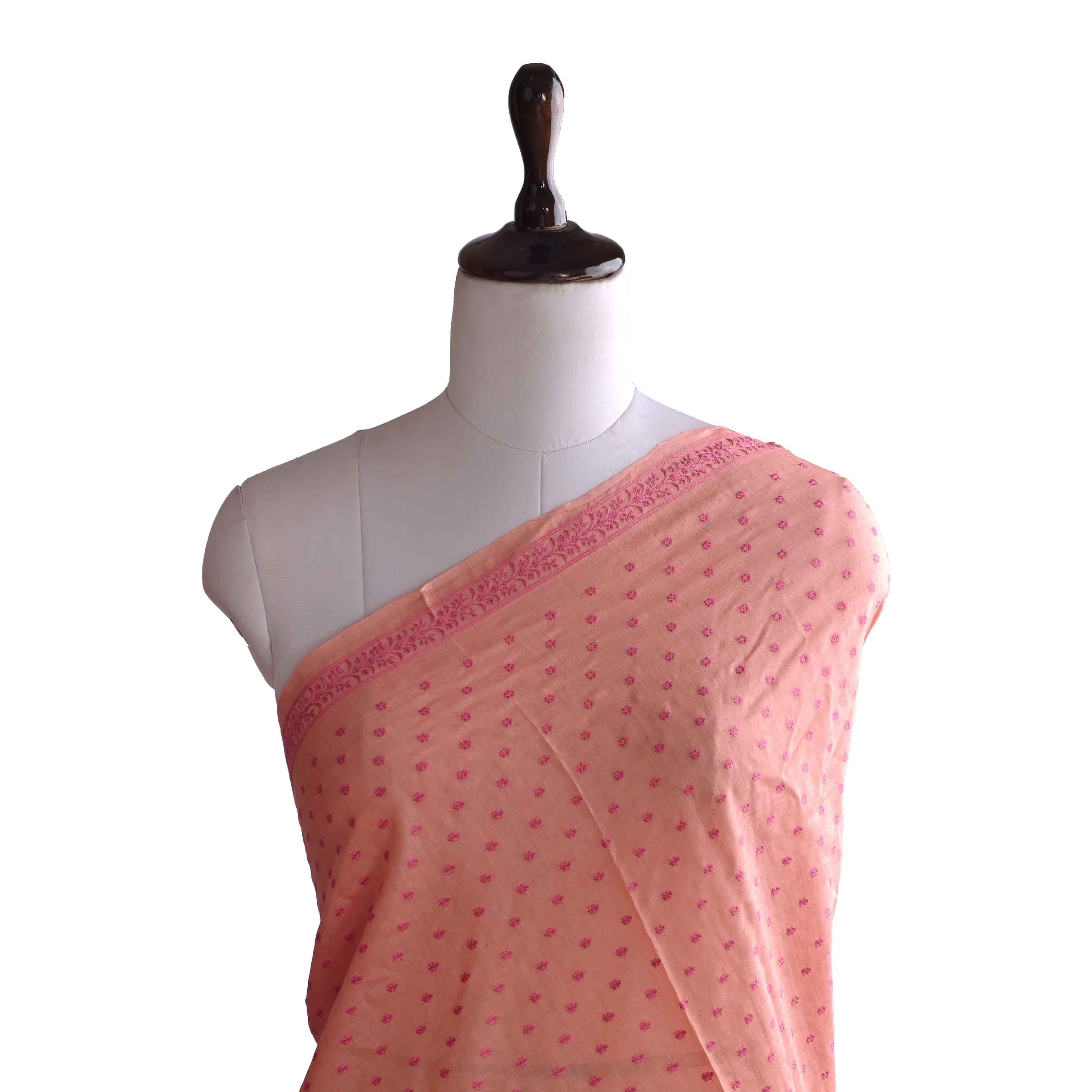 Pink Threadwork On Embroidery Tussar Fabric