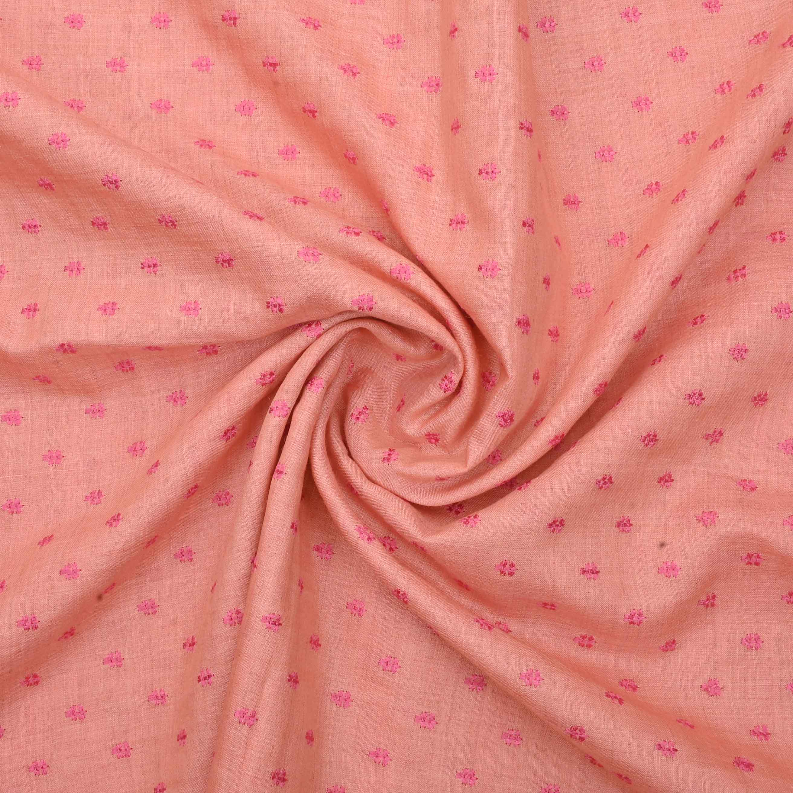 Pink Threadwork On Embroidery Tussar Fabric