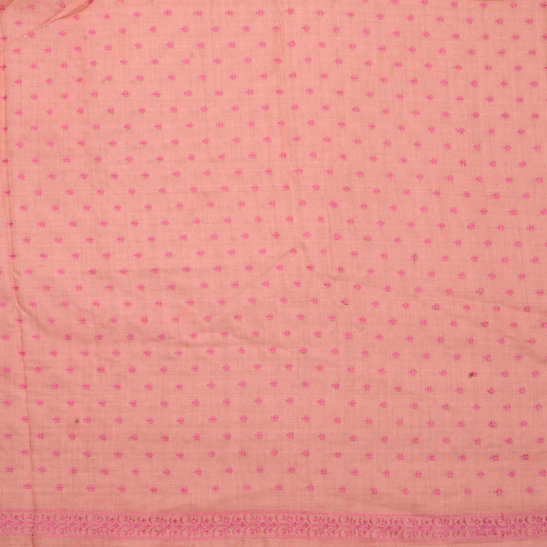 Pink Threadwork On Embroidery Tussar Fabric