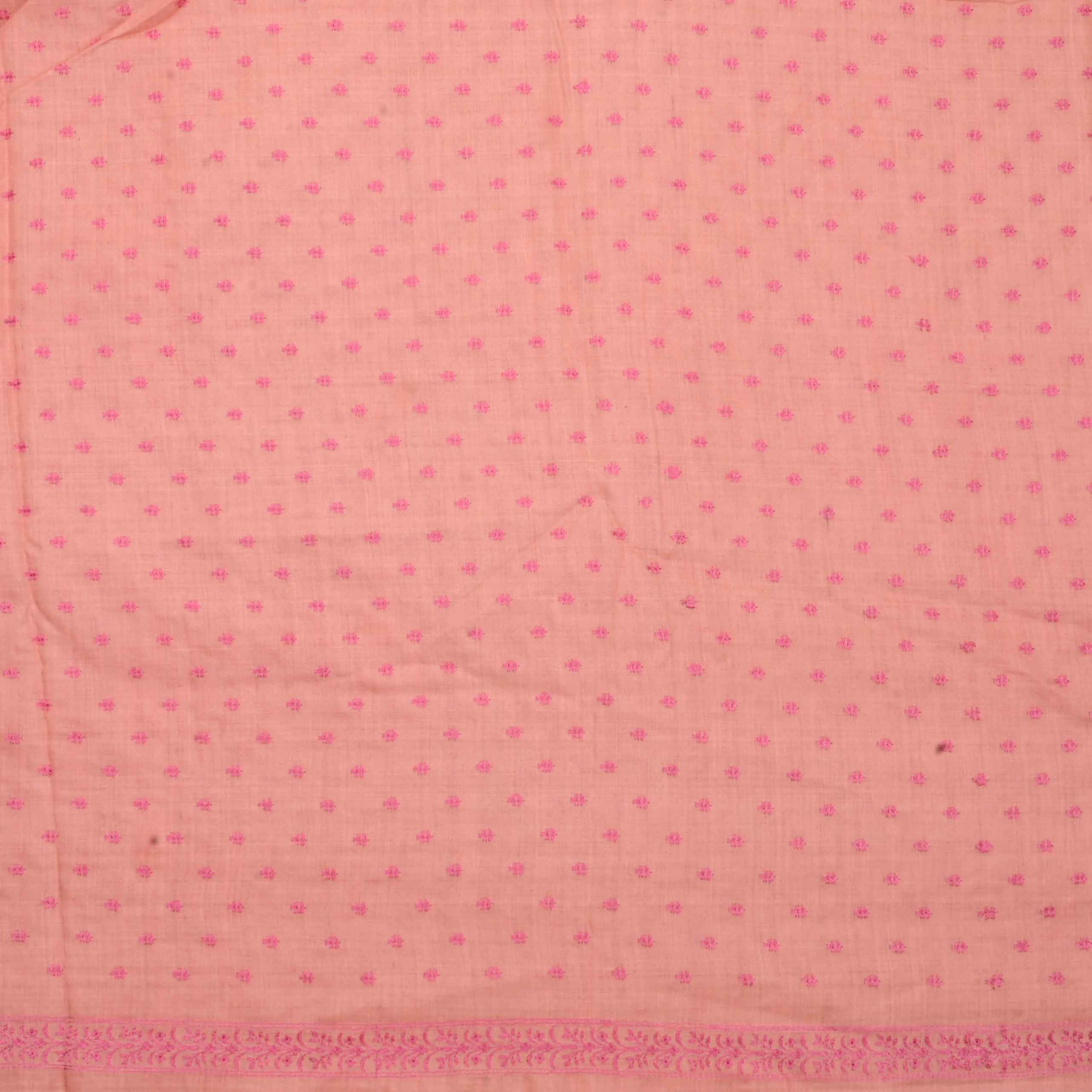 Pink Threadwork On Embroidery Tussar Fabric