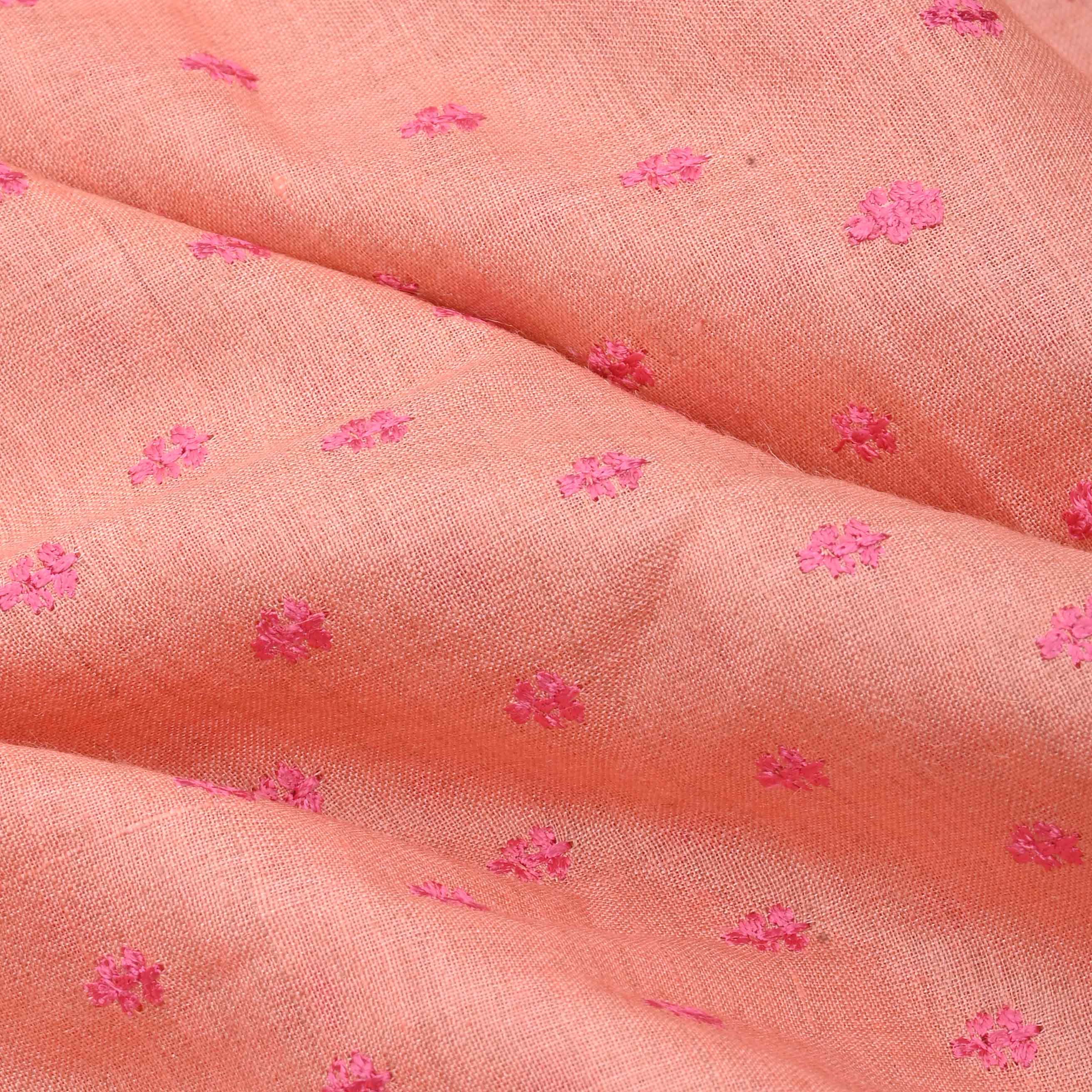 Pink Threadwork On Embroidery Tussar Fabric