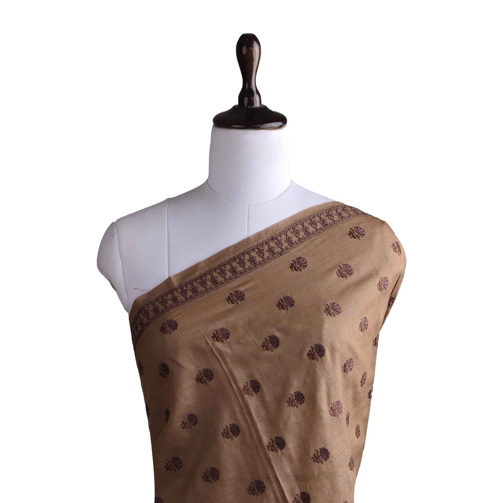 Brown Threadwork On Embroidery Tussar Fabric