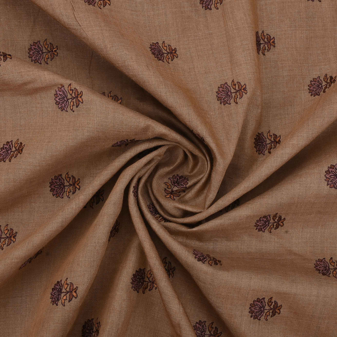 Brown Threadwork On Embroidery Tussar Fabric