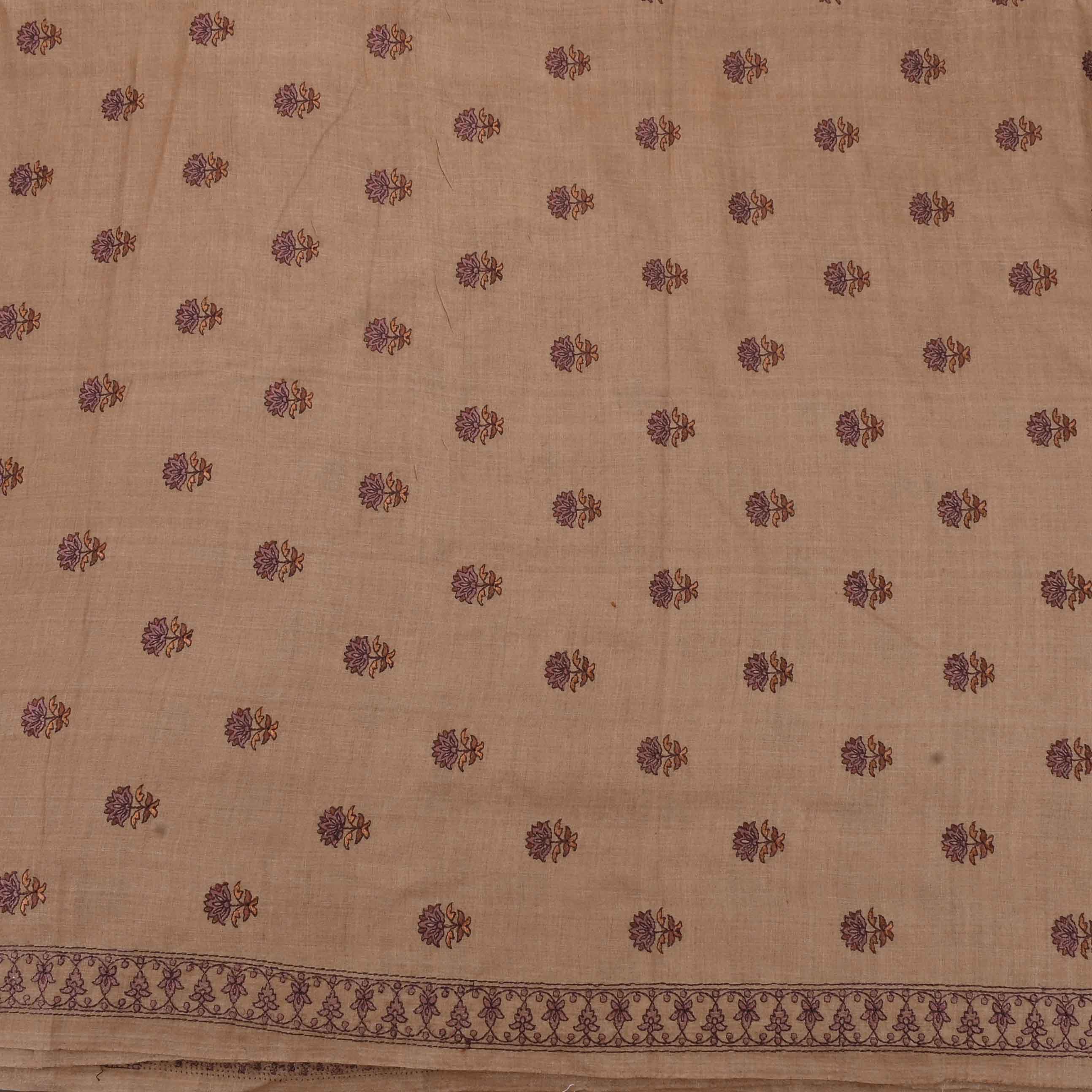 Brown Threadwork On Embroidery Tussar Fabric