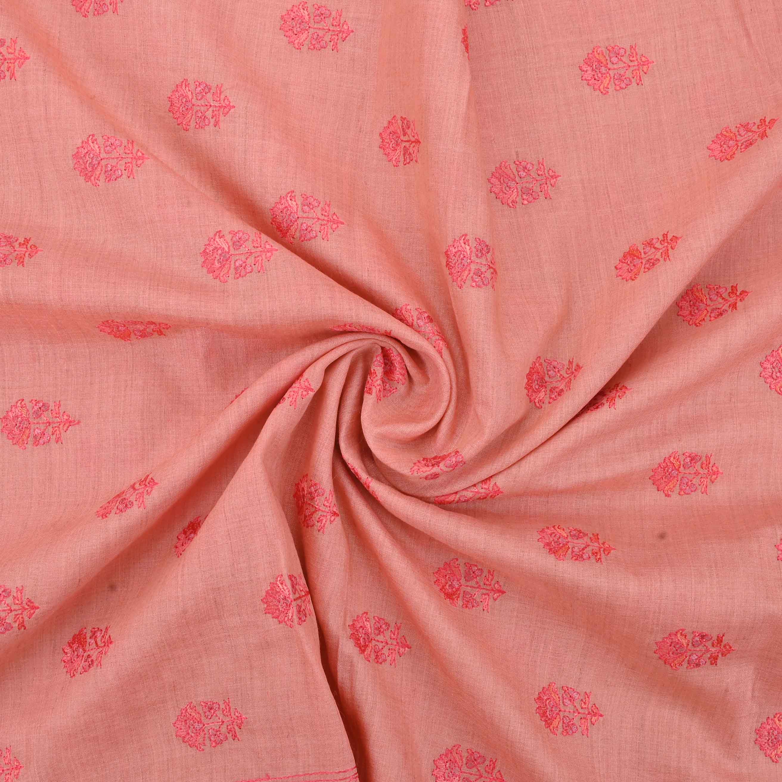 Orangepeach Threadwork On Embroidery Tussar Fabric