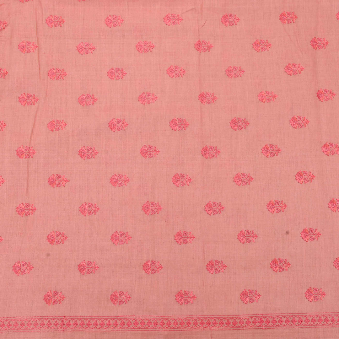 Orangepeach Threadwork On Embroidery Tussar Fabric