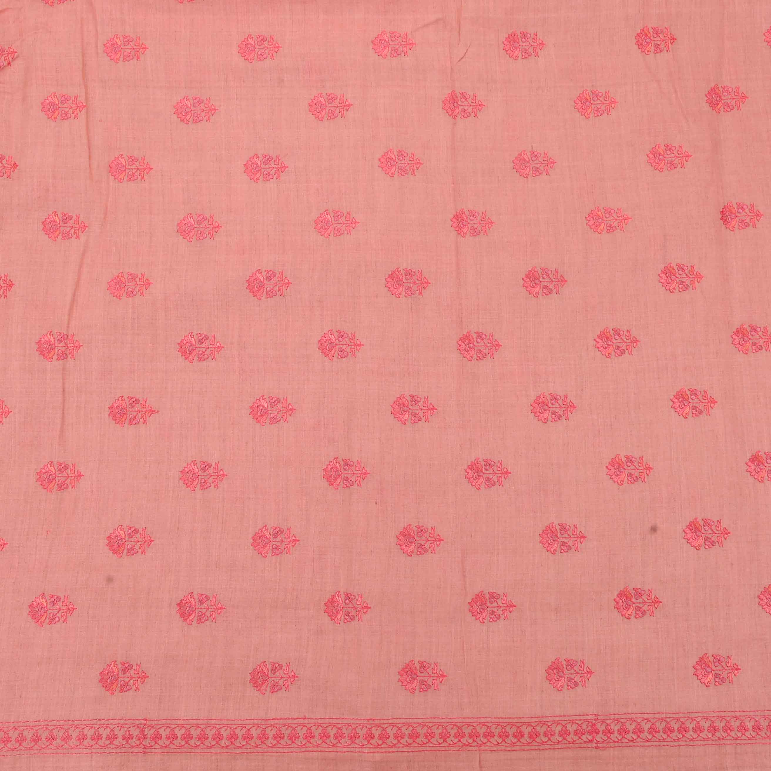 Orangepeach Threadwork On Embroidery Tussar Fabric