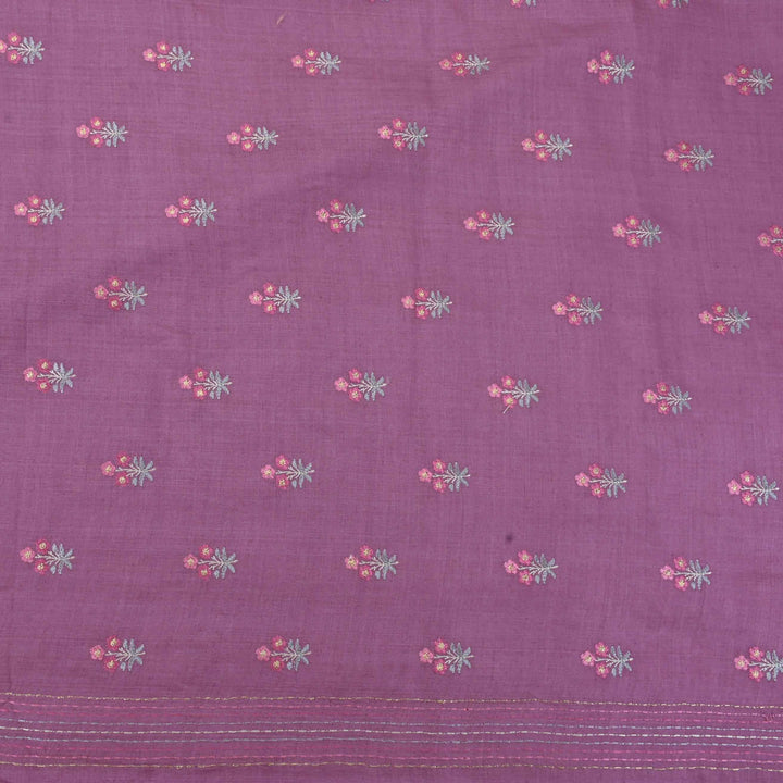 Purpleviolet Threadwork On Embroidery Tussar Fabric