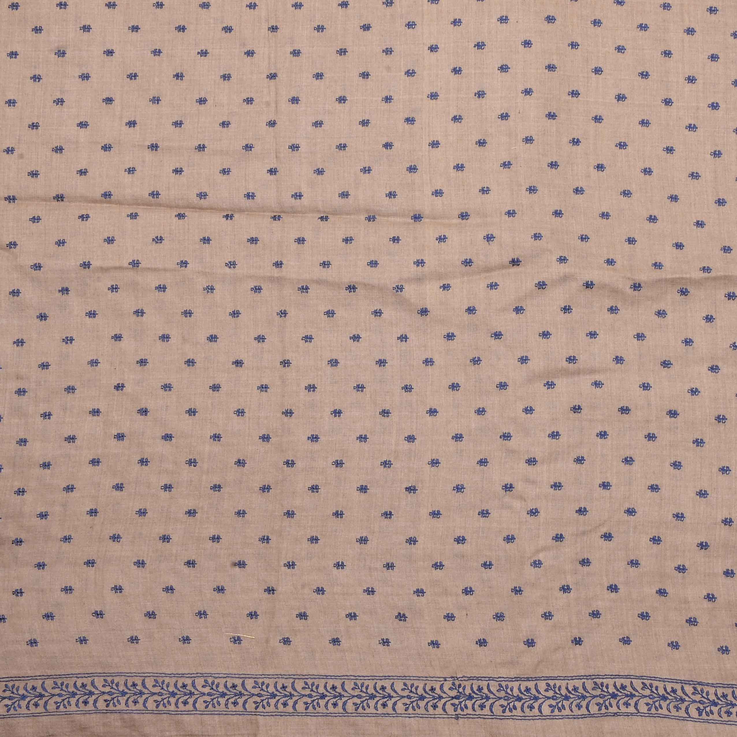 Creamhalf White Threadwork On Embroidery Tussar Fabric