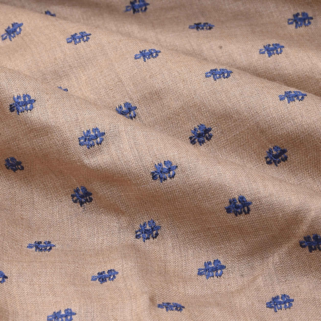 Creamhalf White Threadwork On Embroidery Tussar Fabric
