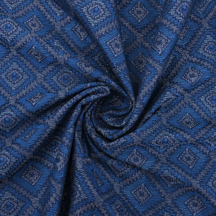 Blue Threadwork On Embroidery Tussar Fabric