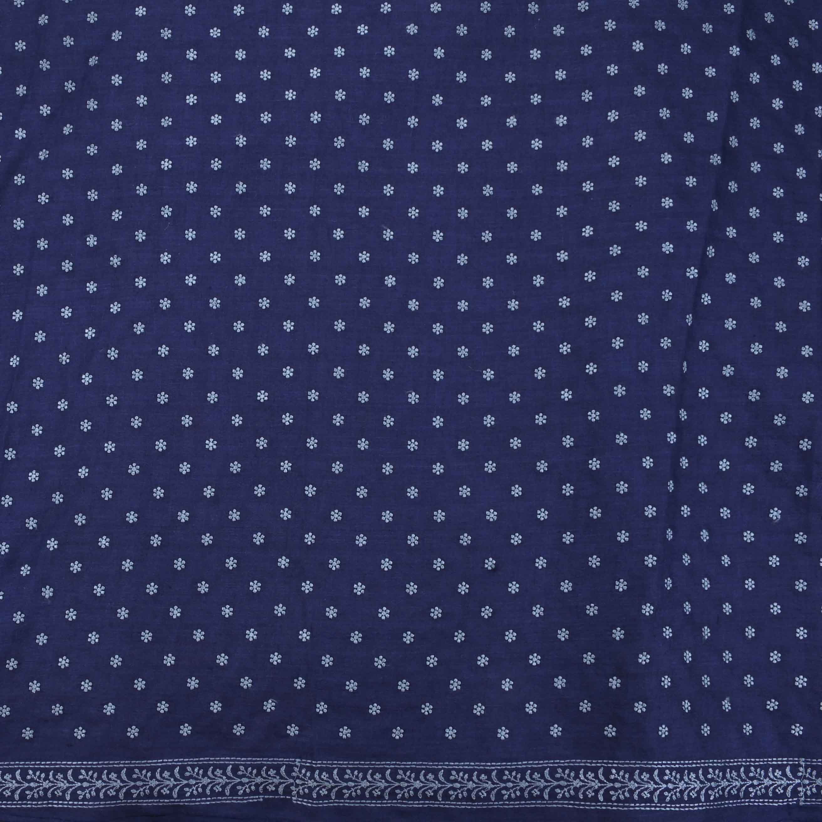 Blue Threadwork On Embroidery Tussar Fabric