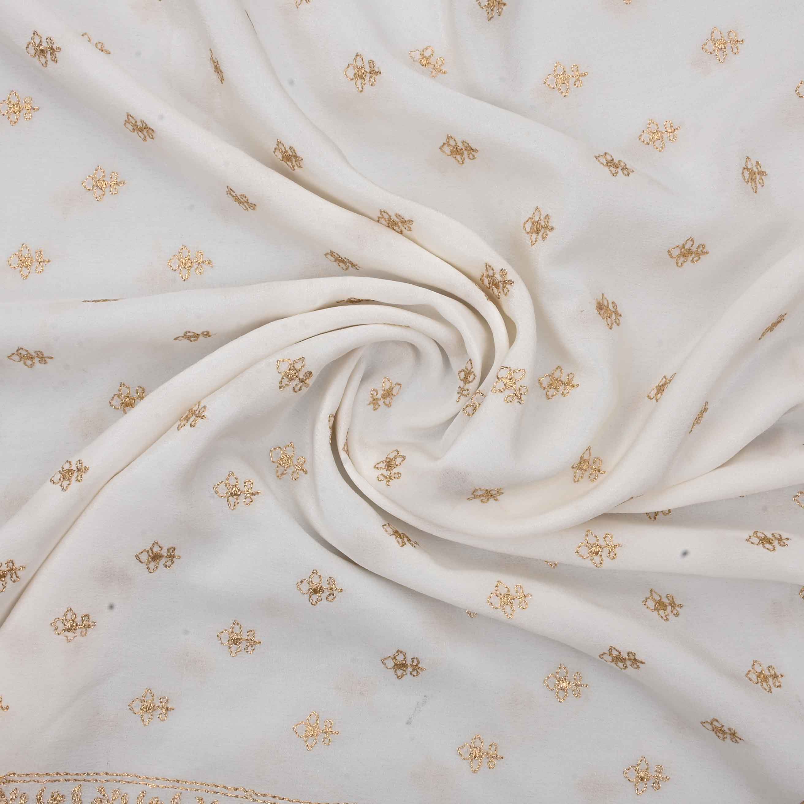 White Zari Embroidery Crepe Fabric