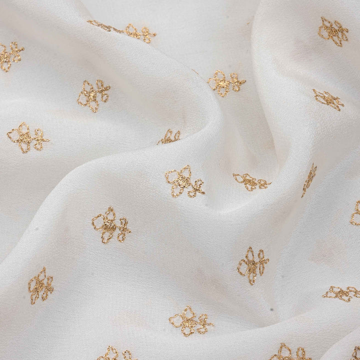 White Zari Embroidery Crepe Fabric